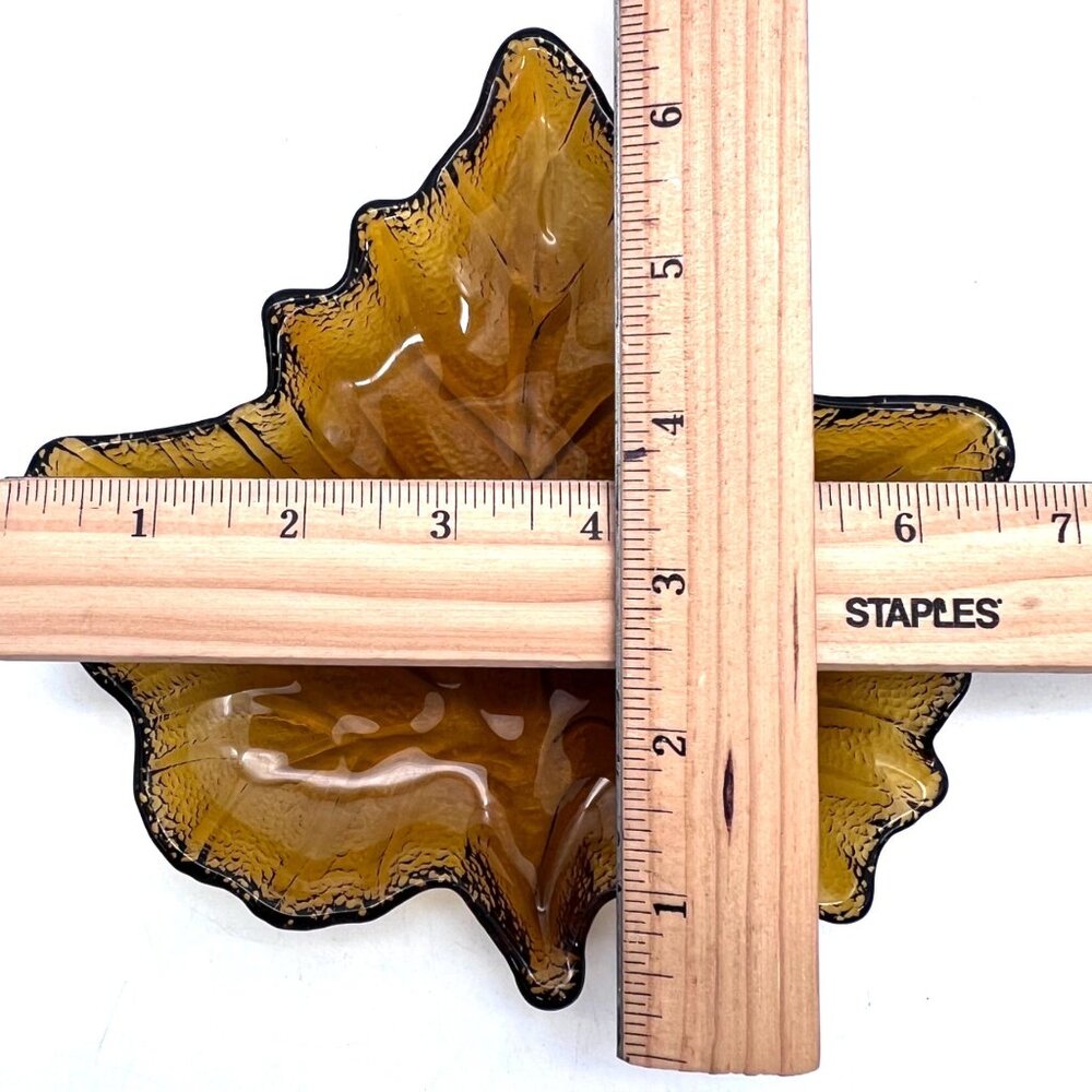 Amber Depression Glass Maple Leaf Shaped Candy Dish Bowl Ashtray Textured Finish - Picture 4 of 16